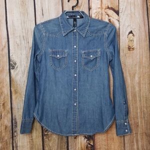 Denim Chambray Snap Front Top